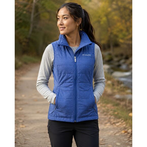 Columbia Jackets & Blazers - Columbia Outdoor Gorpcore Work Womens XS Blue Quilted Striped Puffer Vest EUC